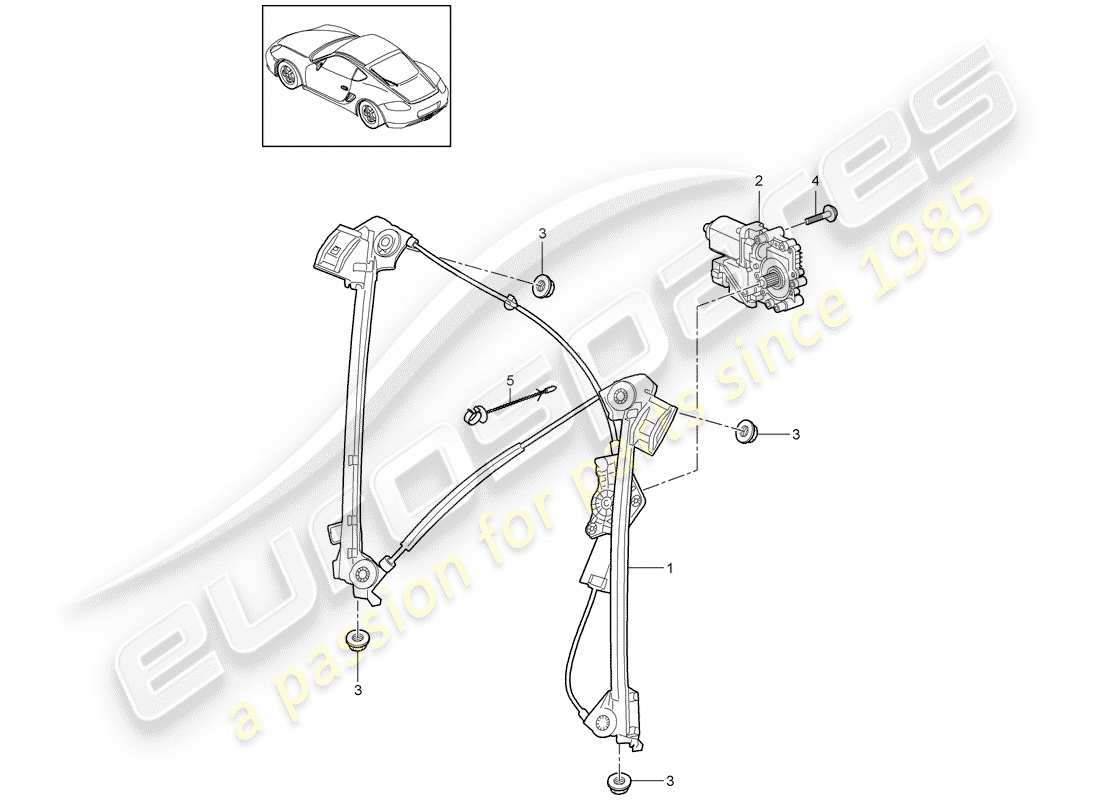 porsche 2009 (987 cayman) fensterheber teilediagramm