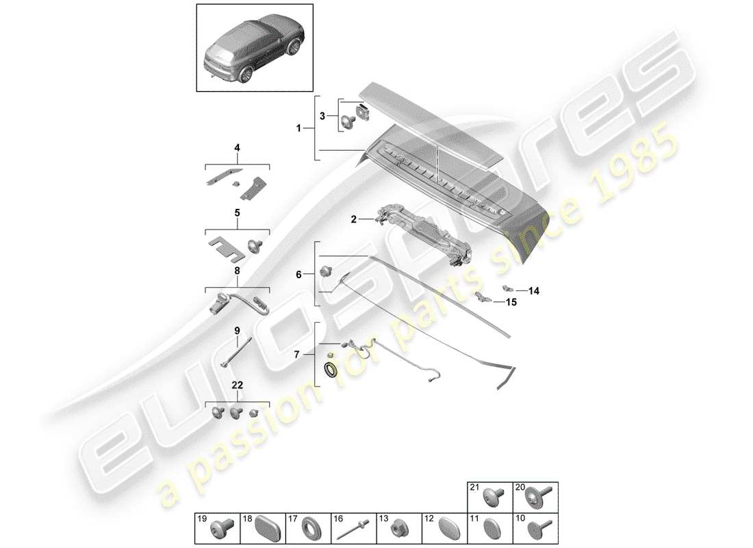 porsche 2018 (cayenne e3 9ya/9yb) heckspoiler teilediagramm