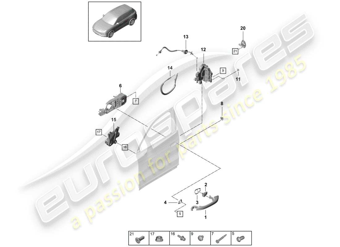 porsche 2018 (cayenne e3 9ya/9yb) türgriff, aussen teilediagramm
