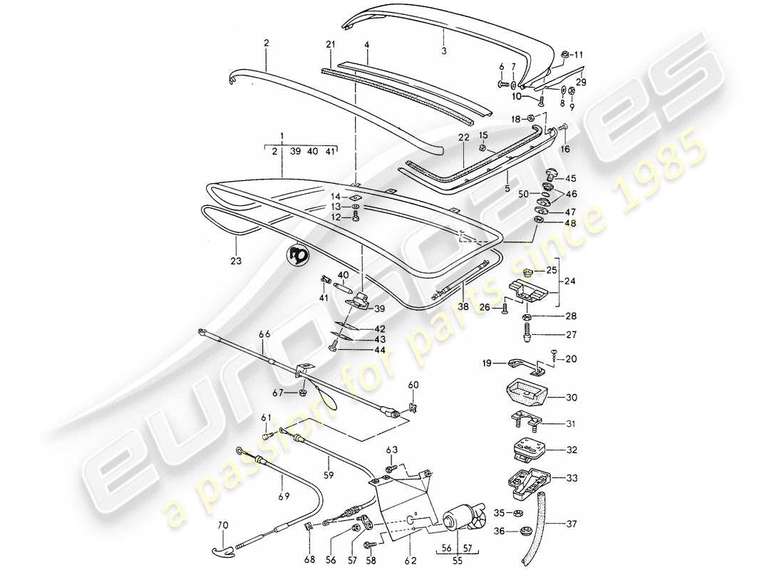 porsche 1994 (968) heckklappe - heckspoiler ersatzteildiagramm