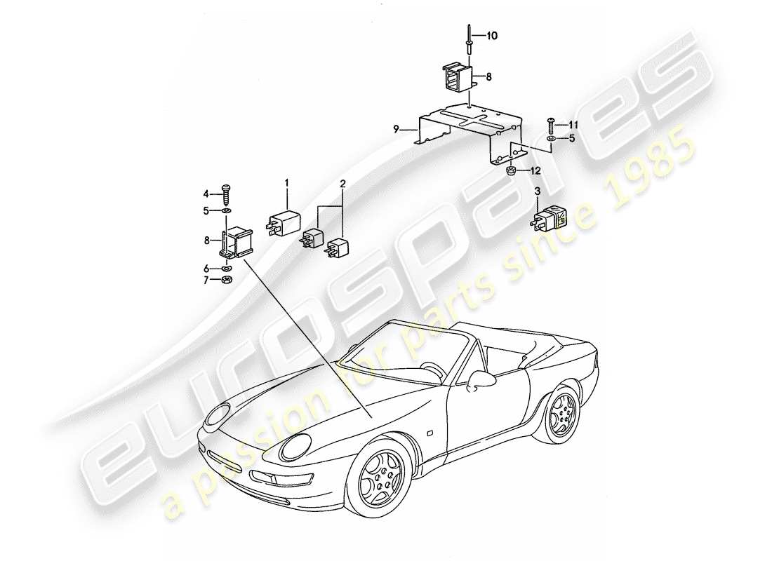 porsche 1993 (968) relais - für - cabrio-verdecksteuerung ersatzteildiagramm