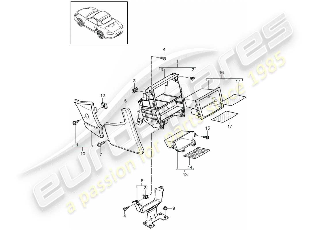 porsche 2009 (987 boxster) center console ersatzteildiagramm
