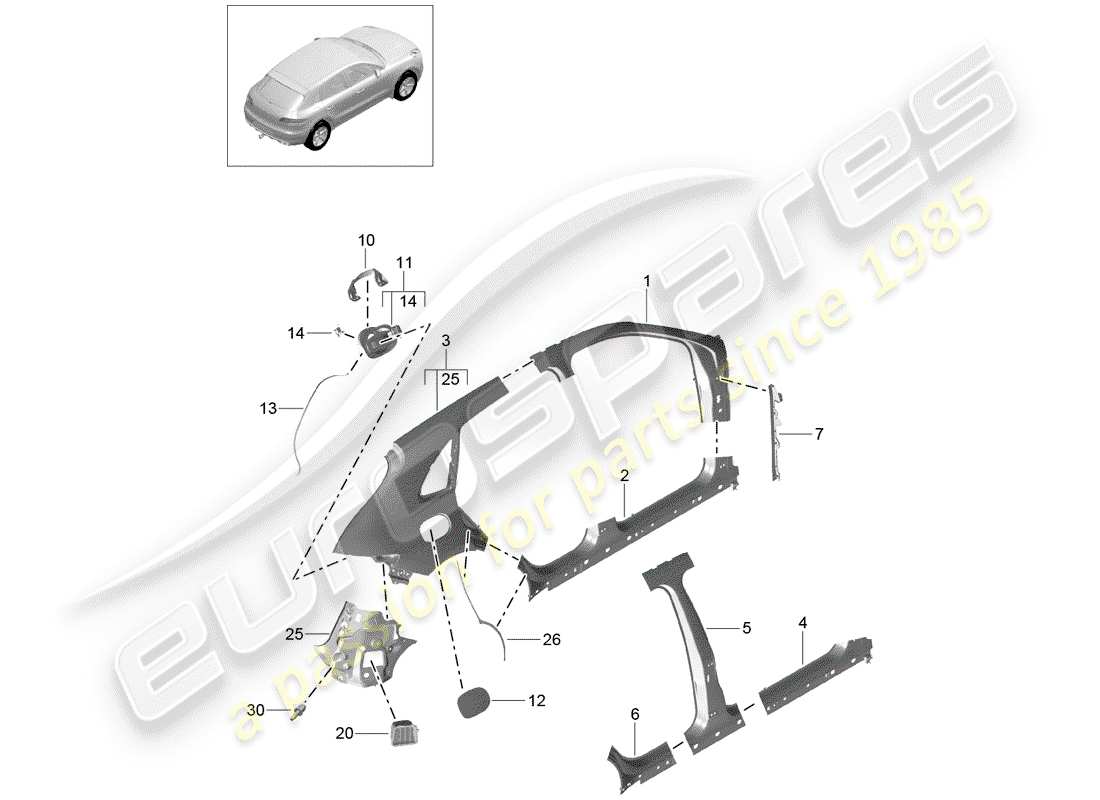 porsche 2017 (macan) seitenwand teilediagramm