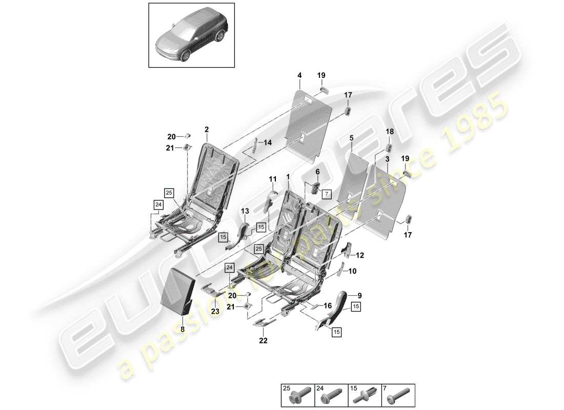 porsche 2018 (cayenne e3 9ya/9yb) rückenlehne, ersatzteildiagramm
