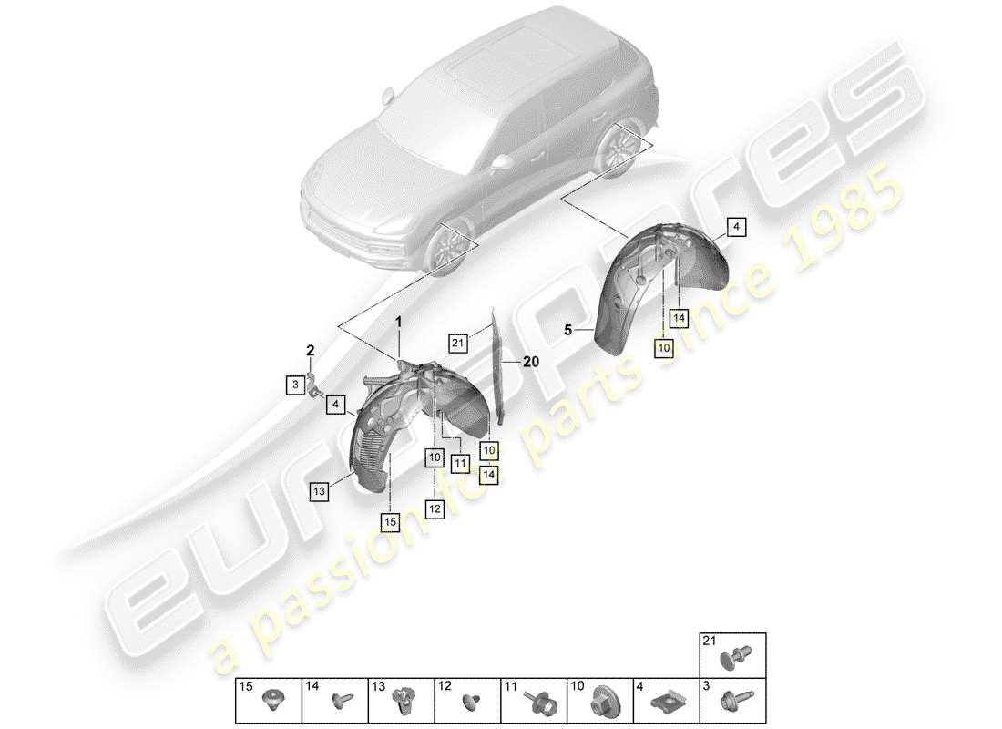 porsche 2018 (cayenne e3 9ya/9yb) lining ersatzteildiagramm