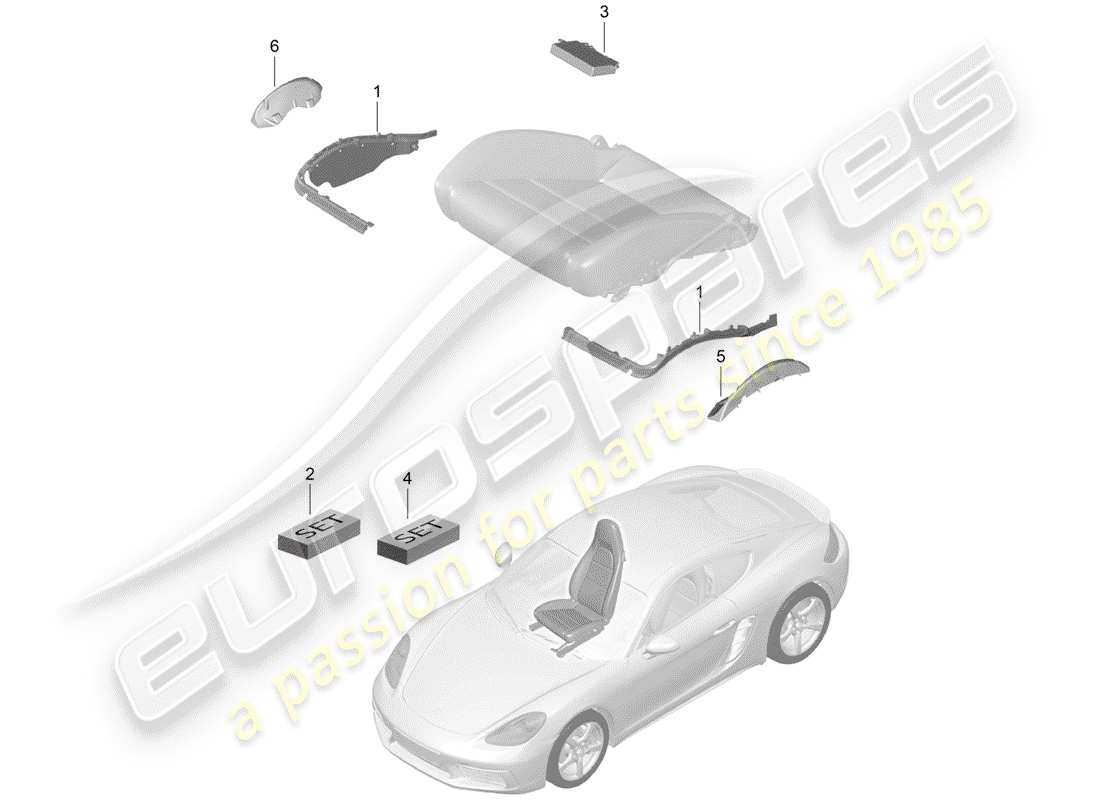 porsche 2020 (718 cayman) polsterung für sitz ersatzteildiagramm