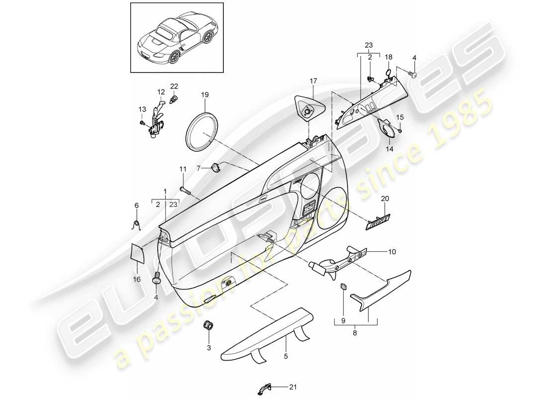 porsche 2009 (987 boxster) türplatte teilediagramm