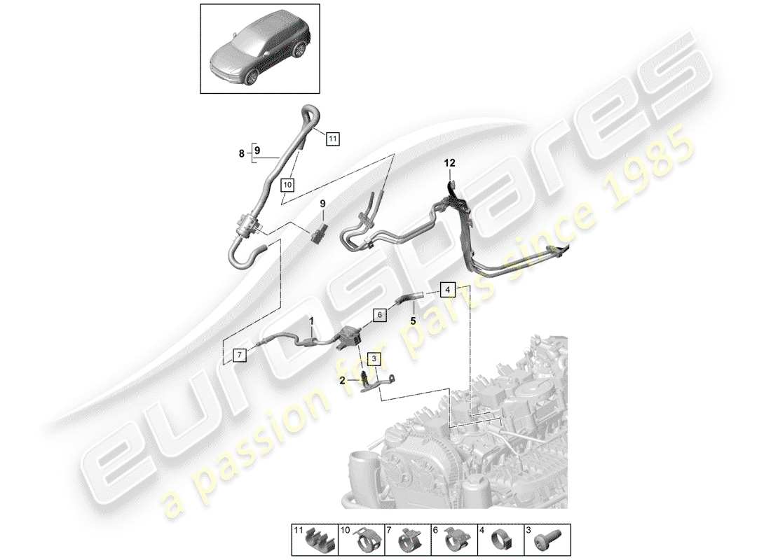 porsche 2020 (cayenne e3 9ya/9yb) entlüftungsleitung ersatzteildiagramm