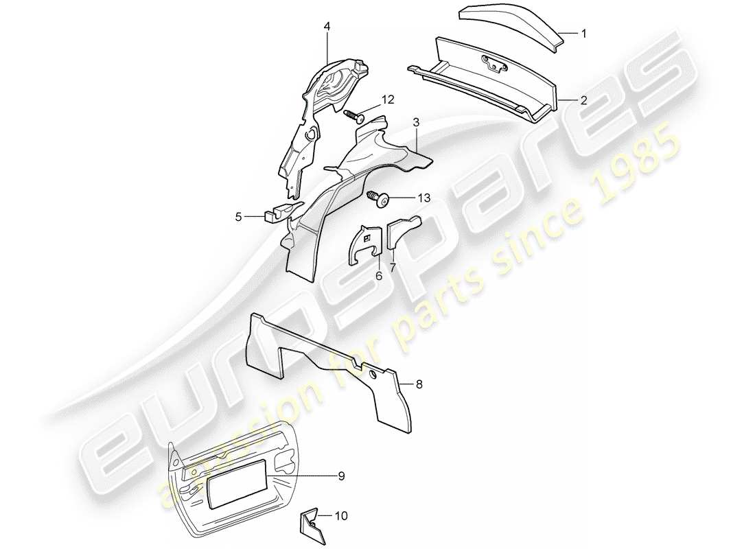 porsche 1998 (986 boxster) karosserie - schallabsorber ersatzteildiagramm