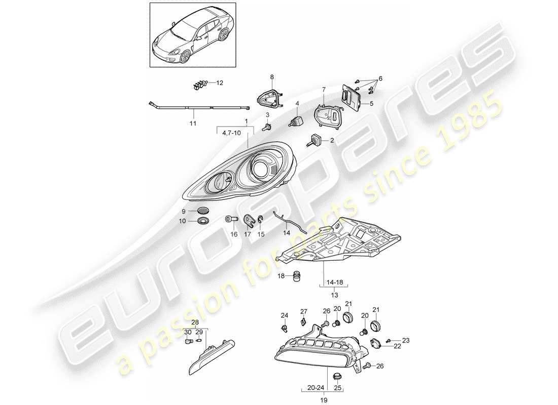 porsche 2011 (panamera 970) scheinwerfer-teilediagramm
