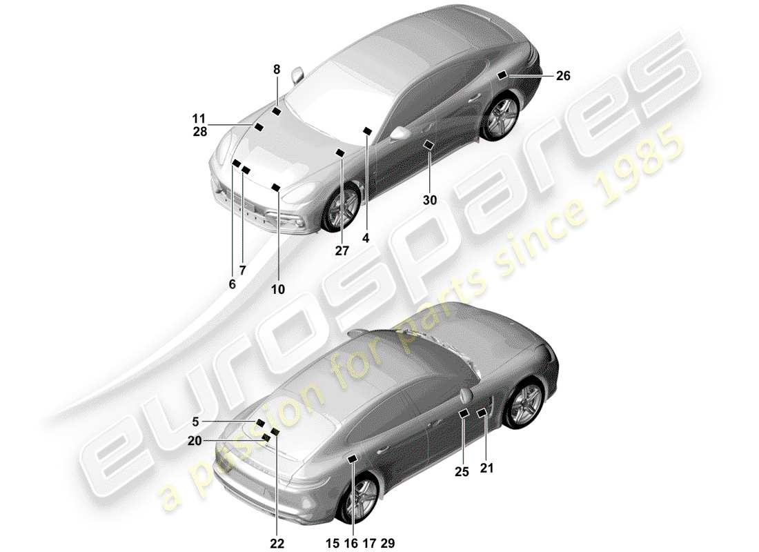 porsche 2020 (panamera 971-1) zeichen/hinweise teilediagramm