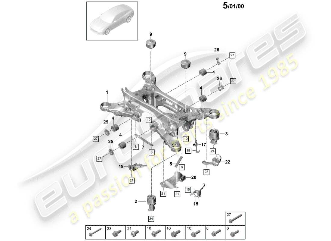 porsche 2020 (panamera 971-1) hilfsrahmen-ersatzteildiagramm