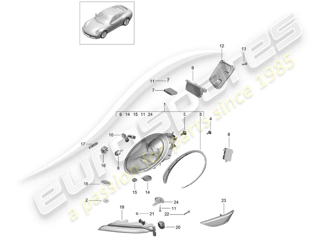 porsche 2017 (991-2) scheinwerfer-teilediagramm