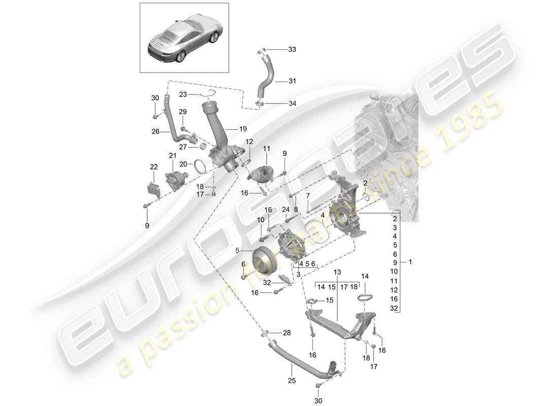 porsche 2016 (991-1) wasserpumpe teilediagramm