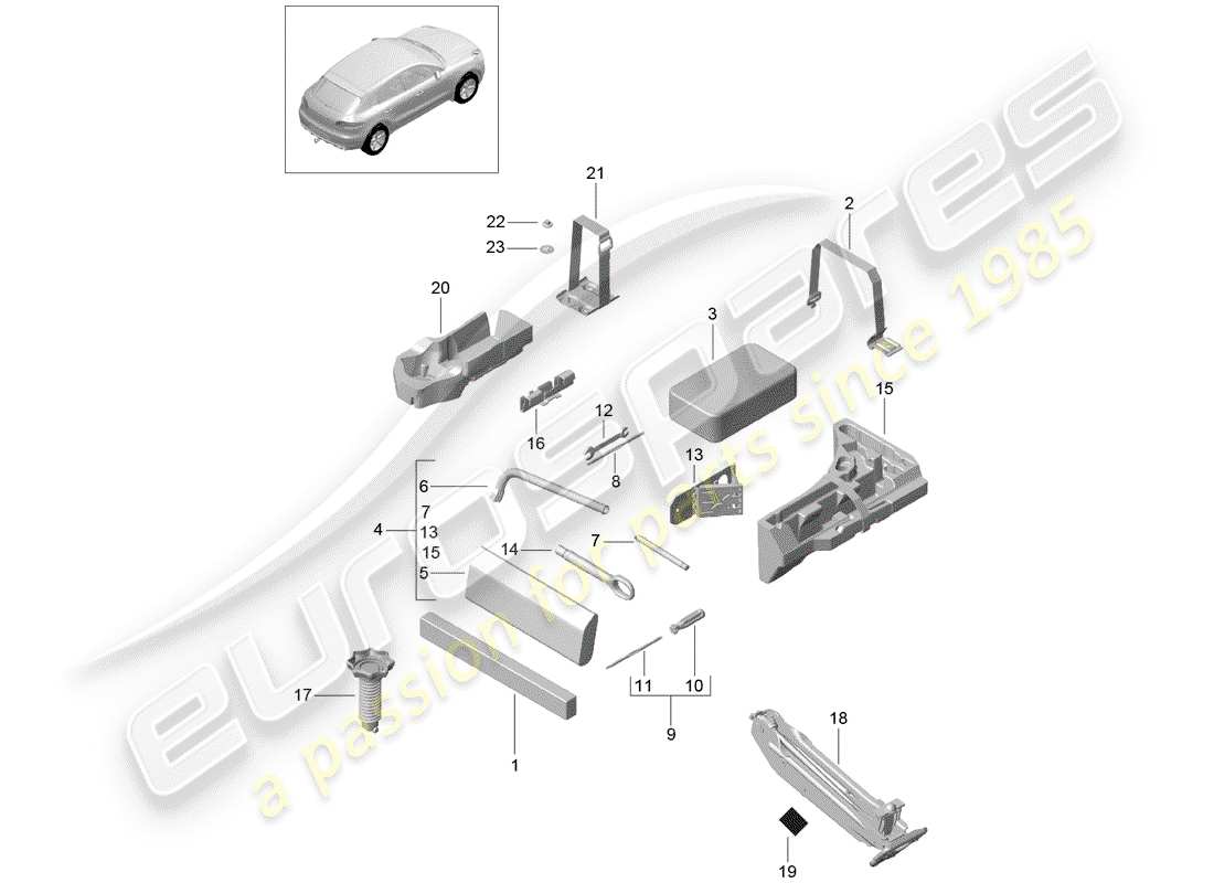 porsche 2017 (macan) werkzeug-teilediagramm