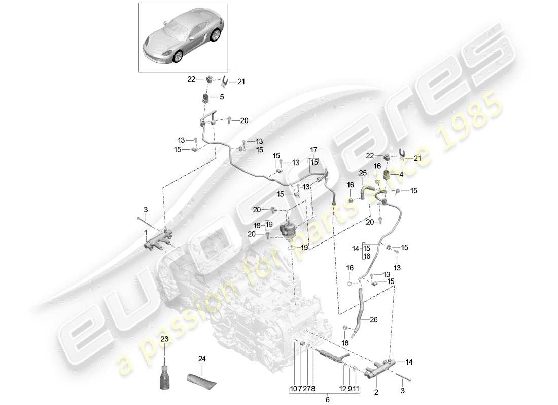 porsche 2019 (718 cayman) kraftstoffsammelrohr teilediagramm