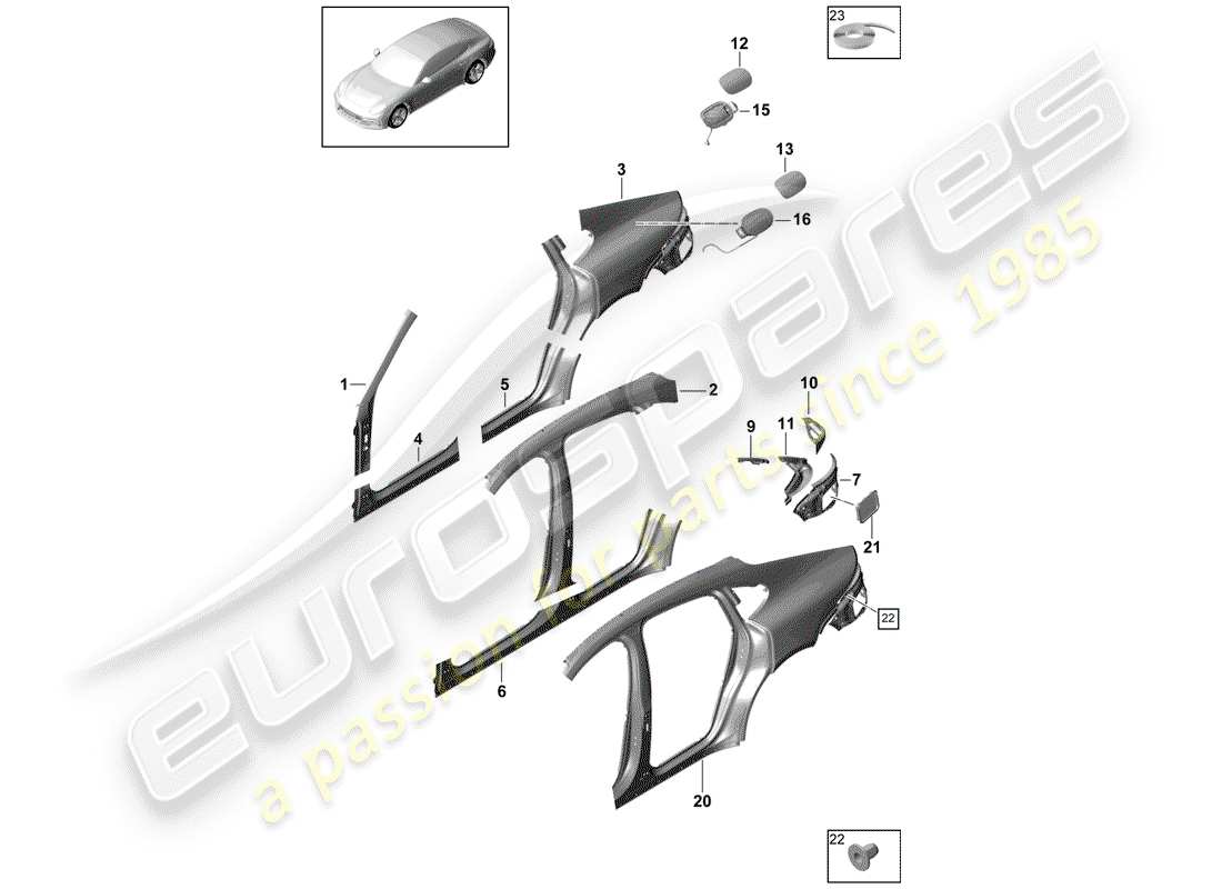porsche 2020 (panamera 971-1) seitenwand teilediagramm