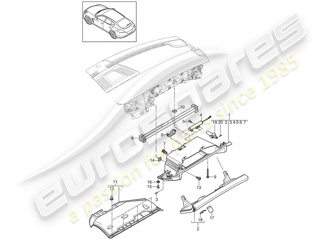 porsche 2016 (panamera 970) armaturenbrettverkleidung - ersatzteildiagramm
