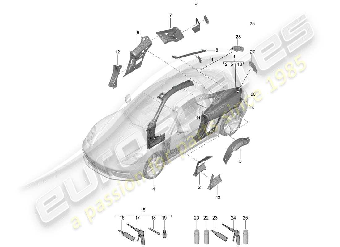 porsche 2017 (718 cayman) seitenwand teilediagramm
