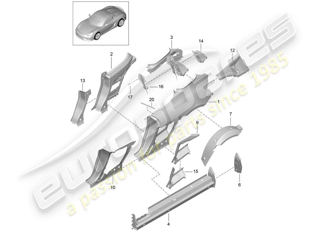 porsche 2016 (981 boxster spyder) seitenwand teilediagramm