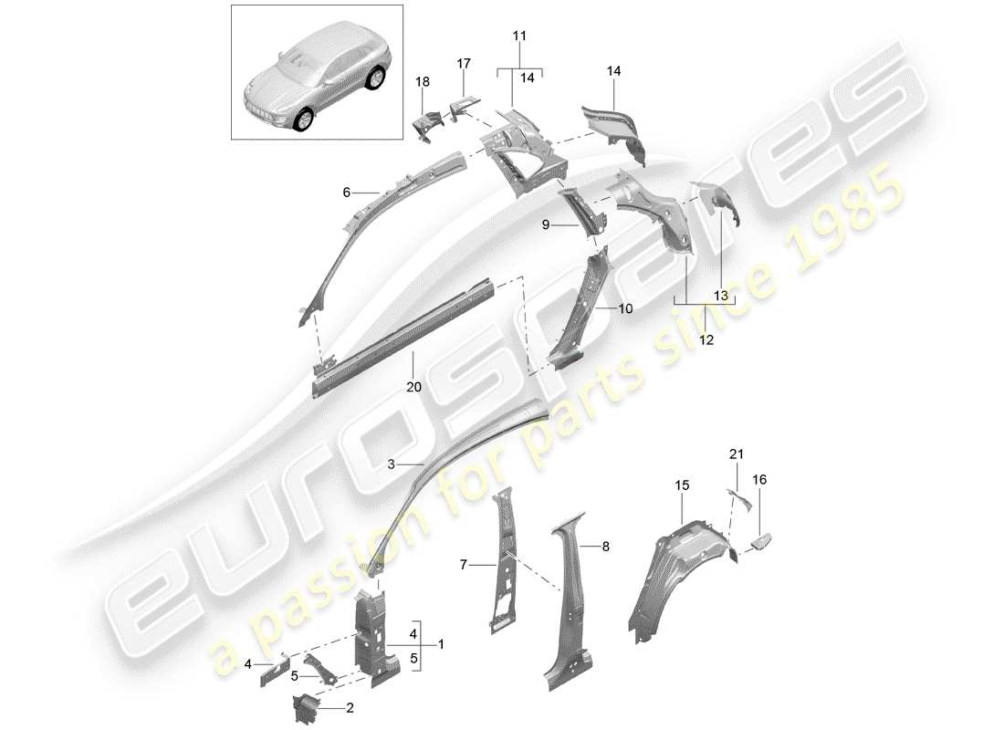 porsche 2017 (macan) seitenwand teilediagramm