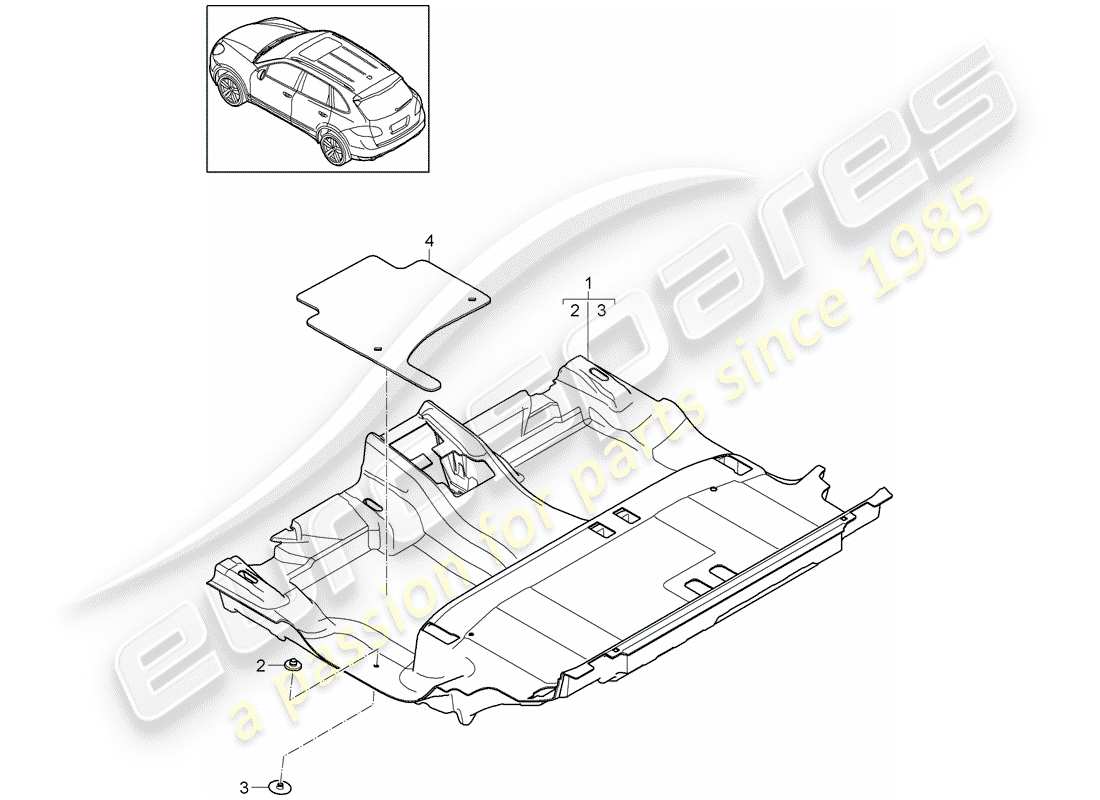 porsche 2012 (cayenne e2 92a) bodenabdeckung teilediagramm