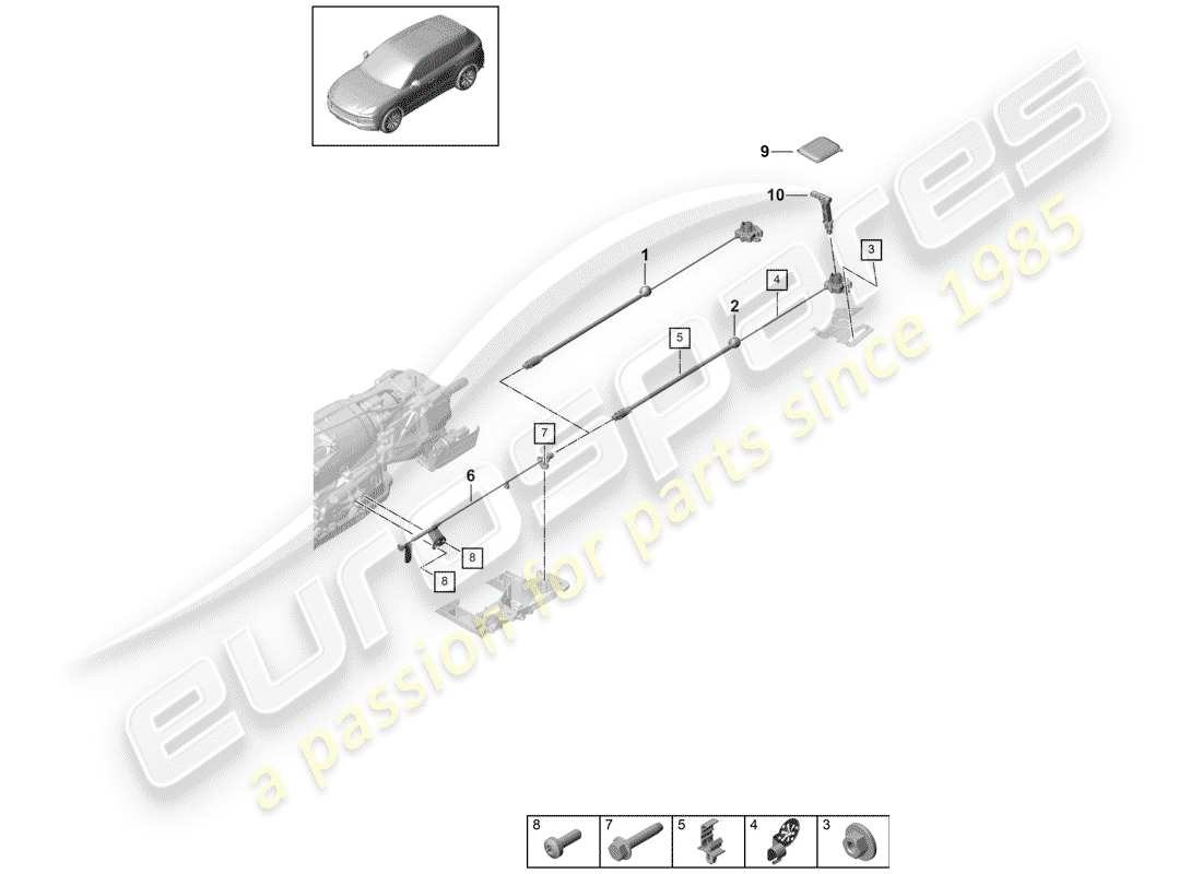 porsche 2018 (cayenne e3 9ya/9yb) betätigungseinheit für ersatzteildiagramm