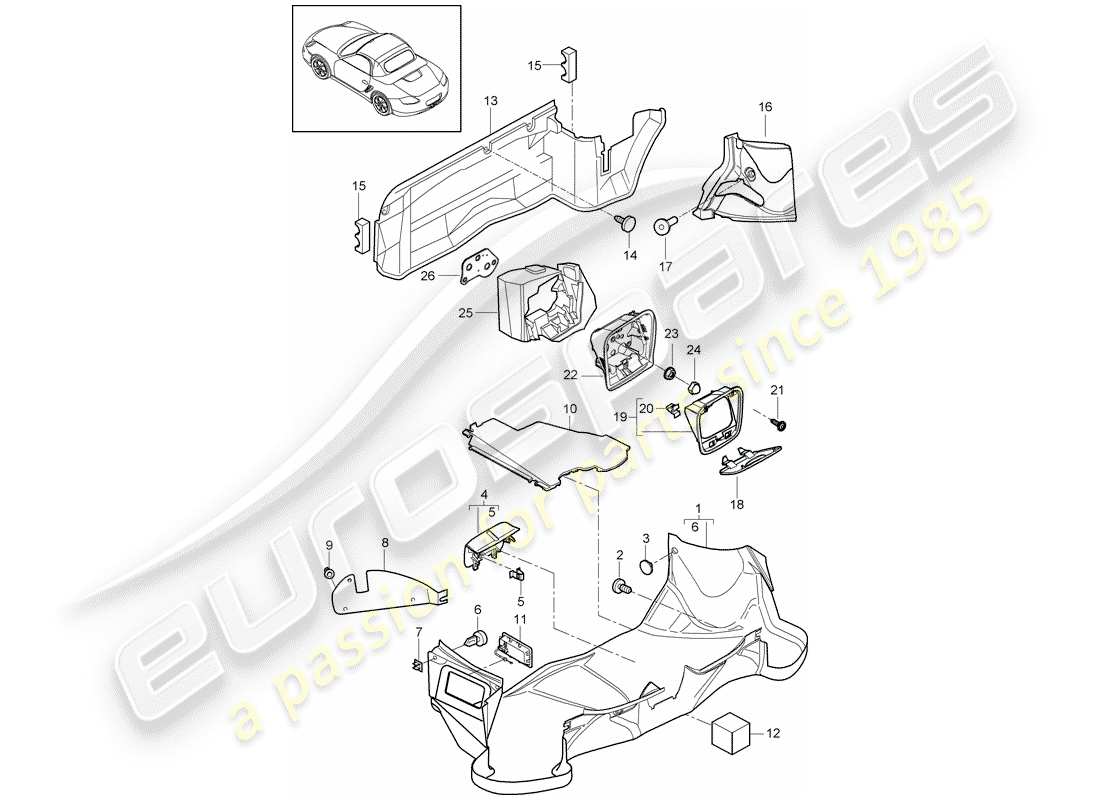 porsche 2011 (987 boxster) gepäckraum ersatzteildiagramm