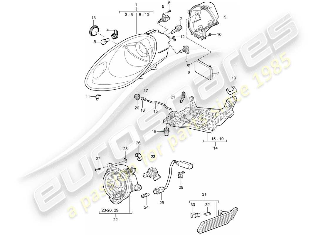 porsche 2008 (987 cayman) scheinwerfer-teilediagramm