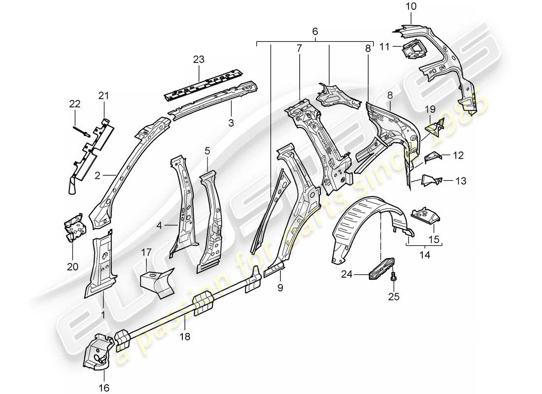 porsche 2010 (cayenne e1 9pa) seitenverkleidung teilediagramm