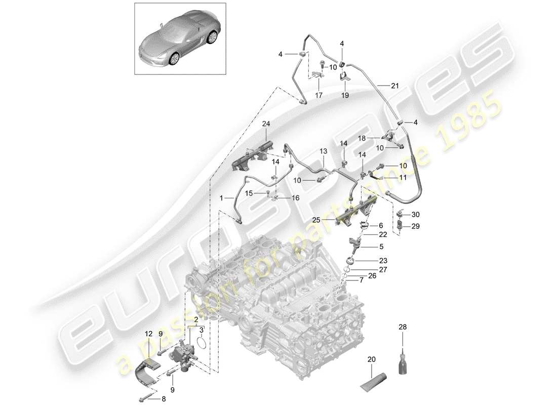 porsche 2016 (981 boxster spyder) kraftstoffsammelrohr ersatzteildiagramm