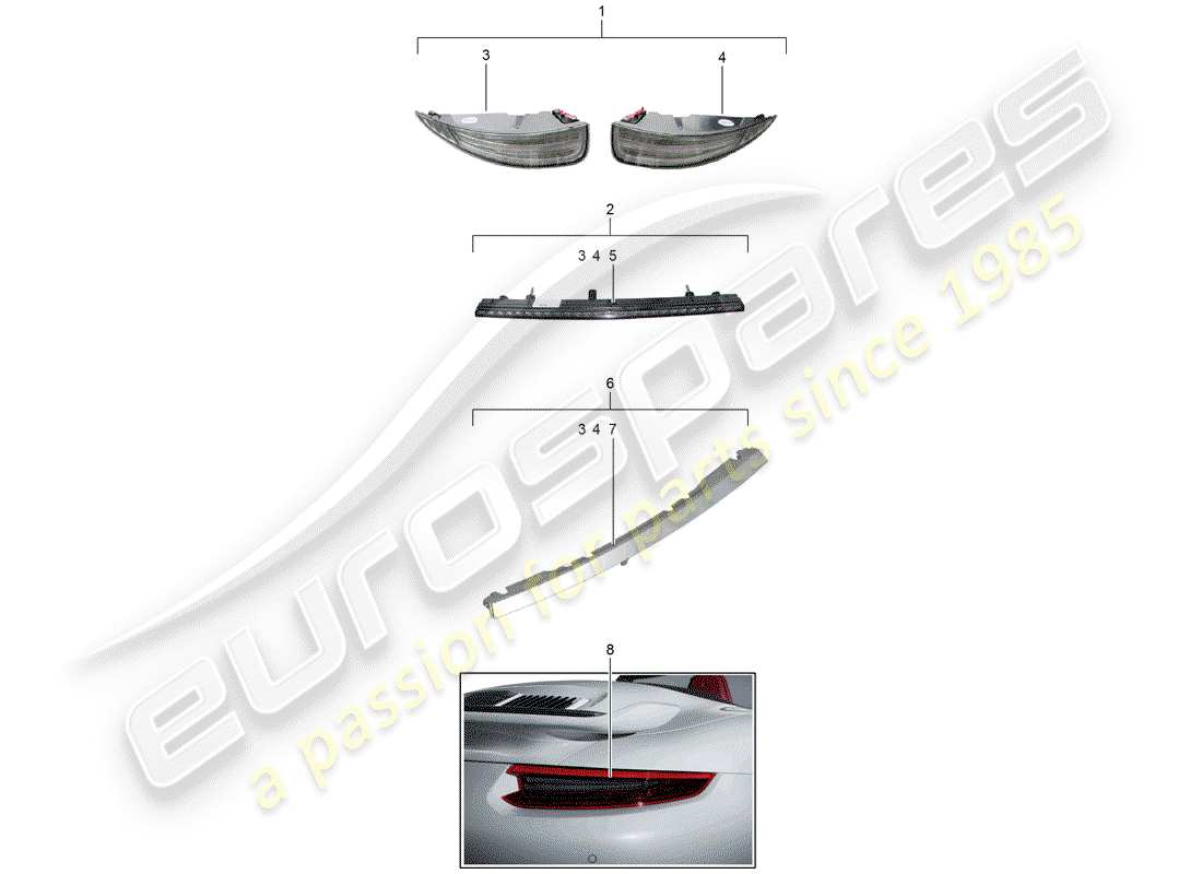 porsche 2013 (tequipment 98x/99x) rücklicht ersatzteildiagramm