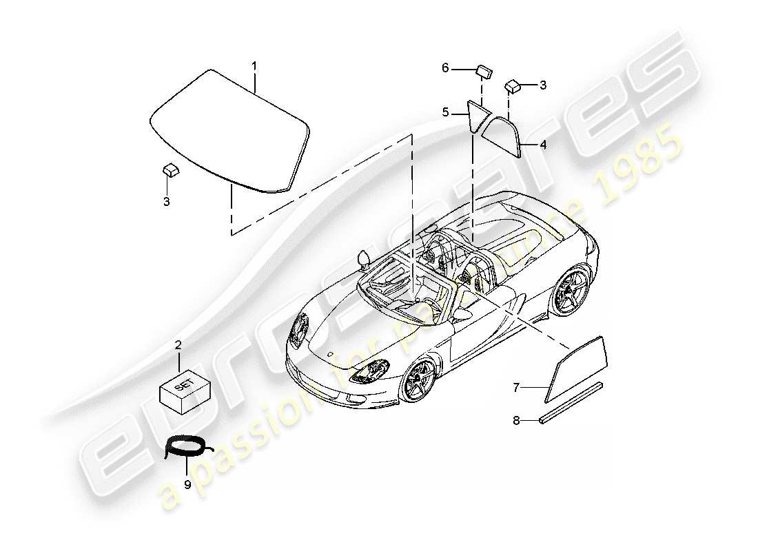 porsche 2006 (carrera gt) fensterverglasung teilediagramm
