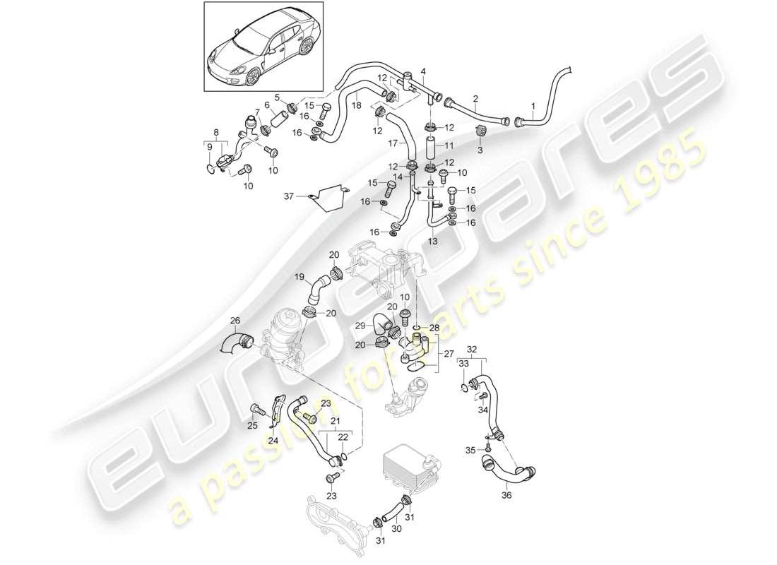 porsche 2010 (cayenne e1 9pa) kühlmittelkühlsystem teilediagramm