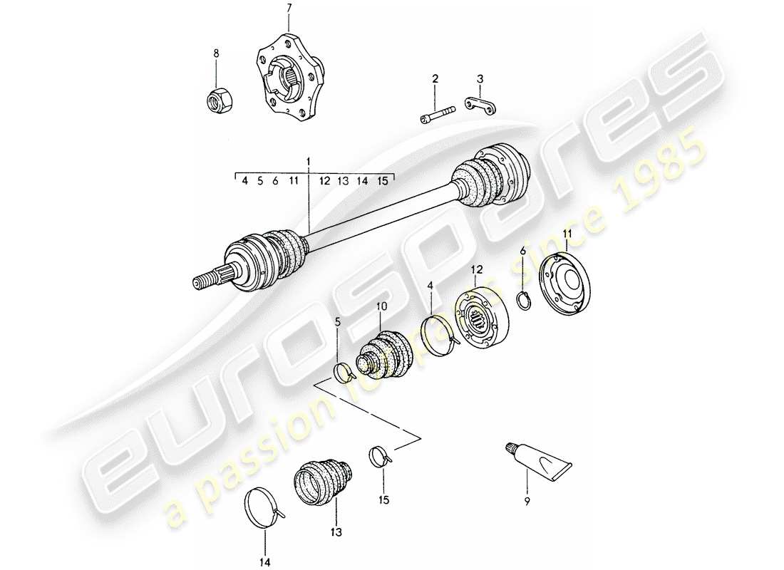 porsche 1998 (986 boxster) antriebswelle - radnabe ersatzteildiagramm