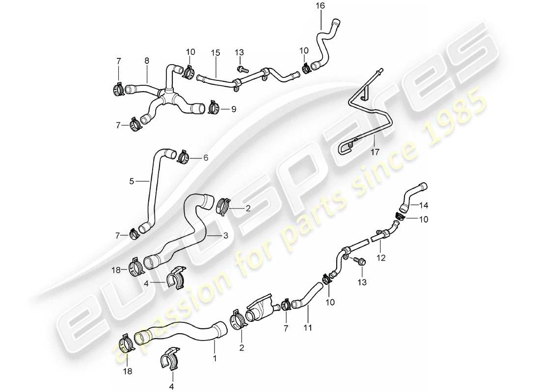 porsche 1998 (986 boxster) wasserkühlung teilediagramm