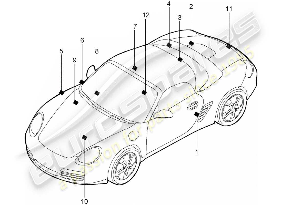 porsche 2009 (987 boxster) zeichen/hinweise teilediagramm
