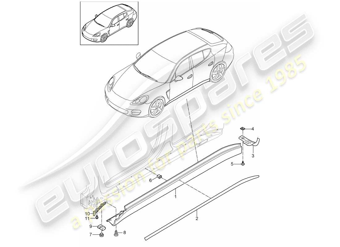 porsche 2011 (panamera 970) seitenträgerverkleidung teilediagramm