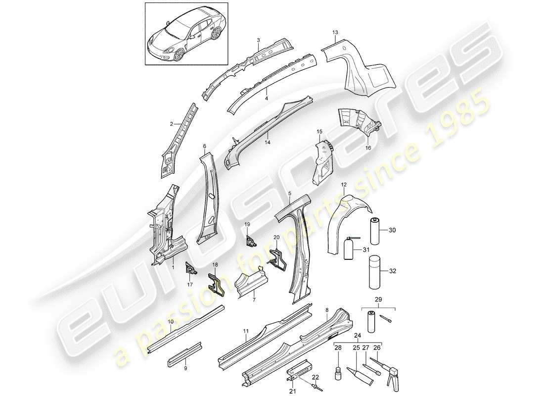 porsche 2011 (panamera 970) seitenwand teilediagramm