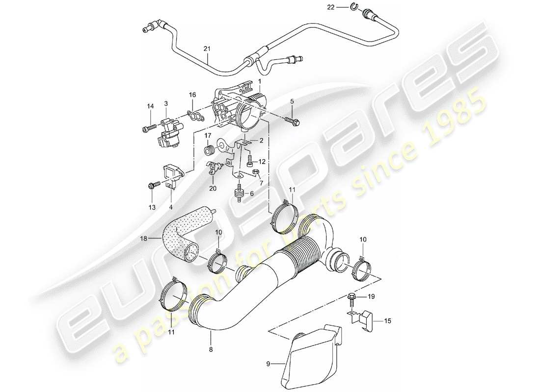 porsche 2000 (986 boxster) drosselklappengehäuse - teilediagramm