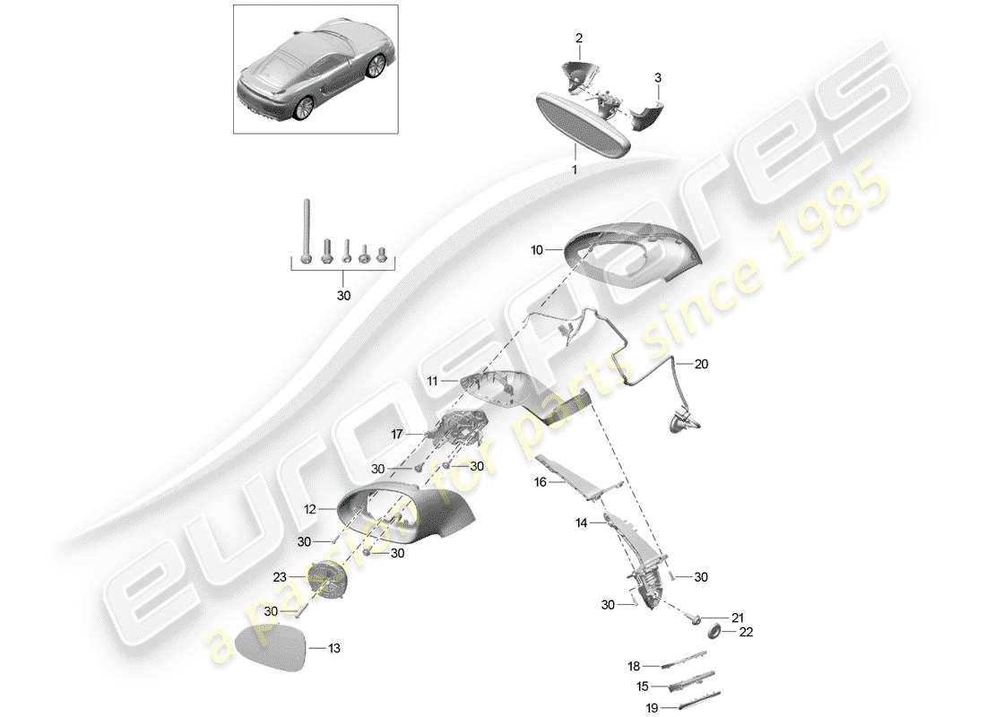 porsche 2016 (981 cayman gt4) innenspiegel ersatzteildiagramm