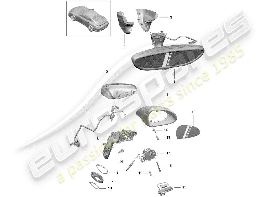 porsche 2019 (991-2 turbo) rückspiegel innen teilediagramm