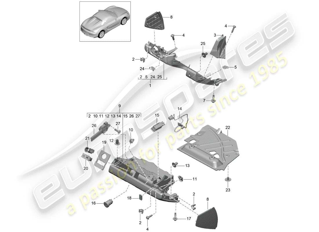 porsche 2016 (981 boxster spyder) handschuhfach-ersatzteildiagramm