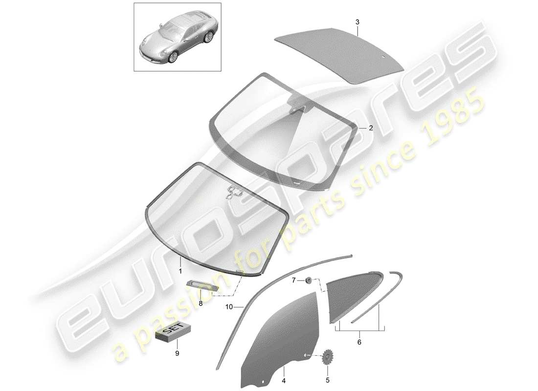 porsche 2017 (991-2) windschutzscheibenglas ersatzteildiagramm