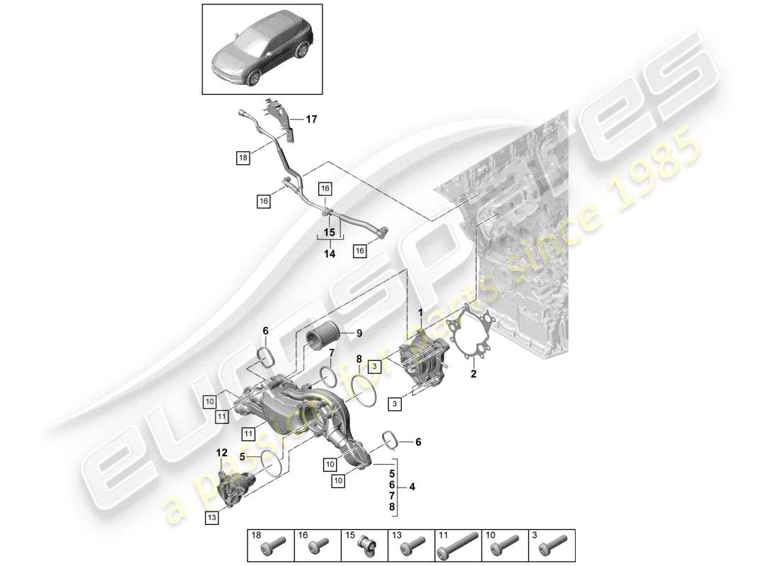 porsche 2020 (cayenne e3 9ya/9yb) wasserpumpe teilediagramm