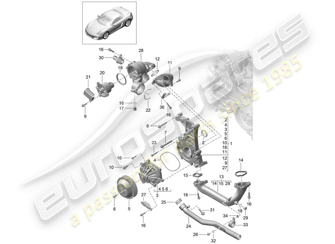 porsche 2016 (981 boxster) wasserpumpe teilediagramm