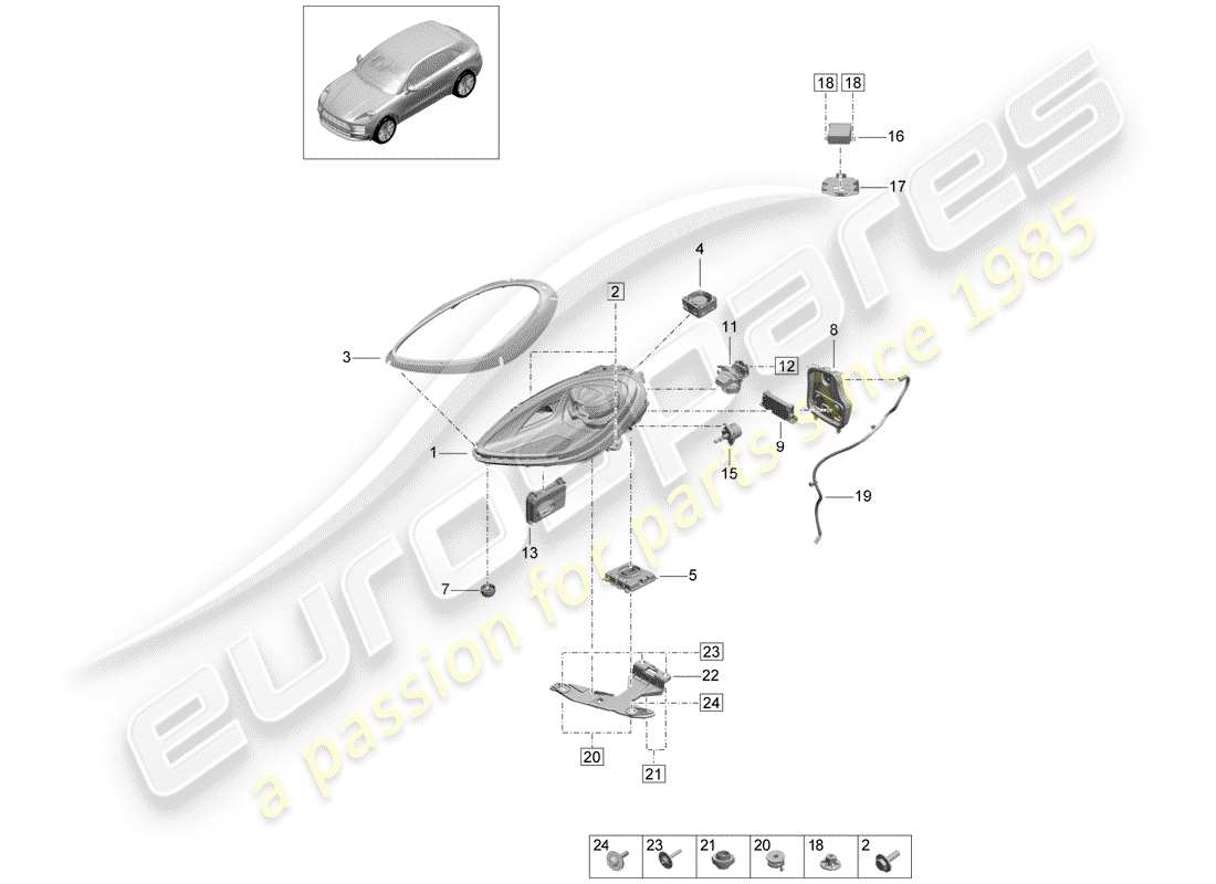 porsche 2019 (macan) led-scheinwerfer-ersatzteildiagramm