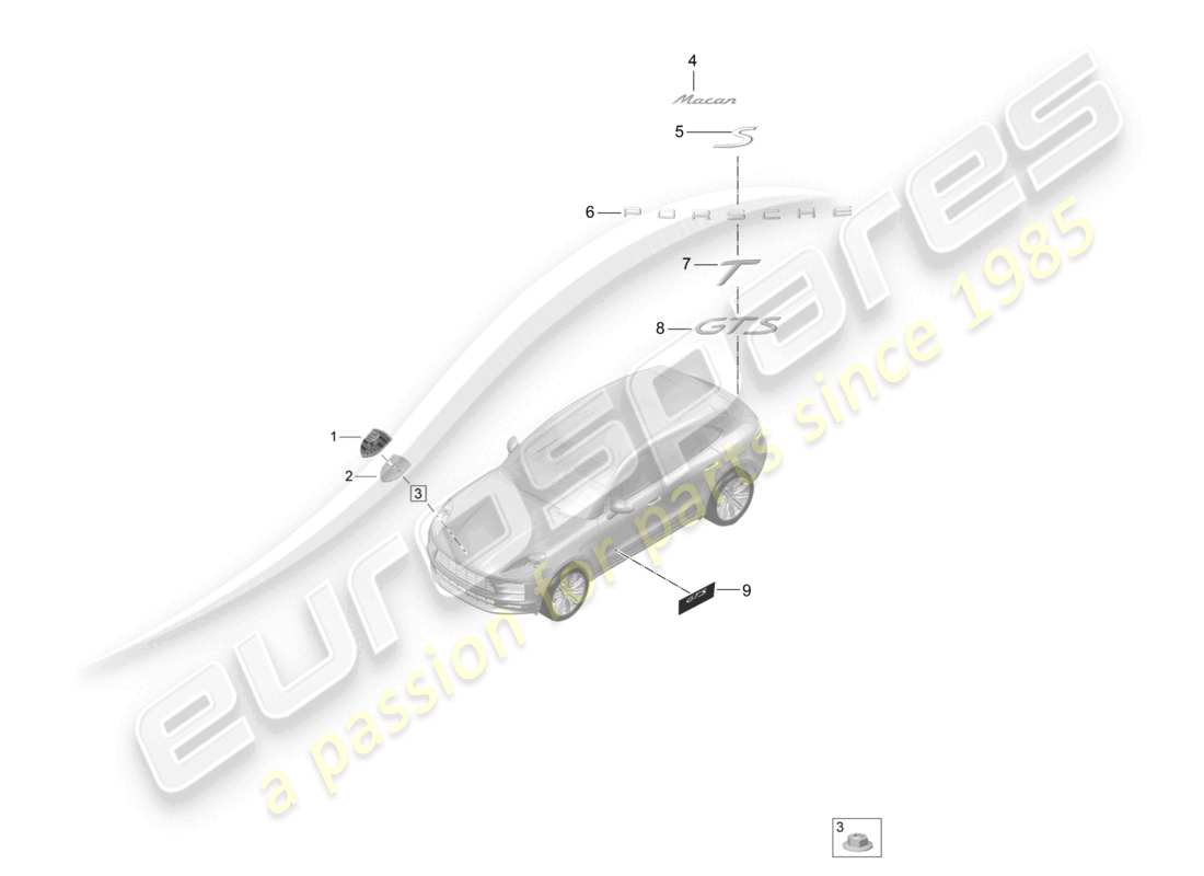 porsche 2020 (macan) inscriptions/lettering porsche crest teilediagramm