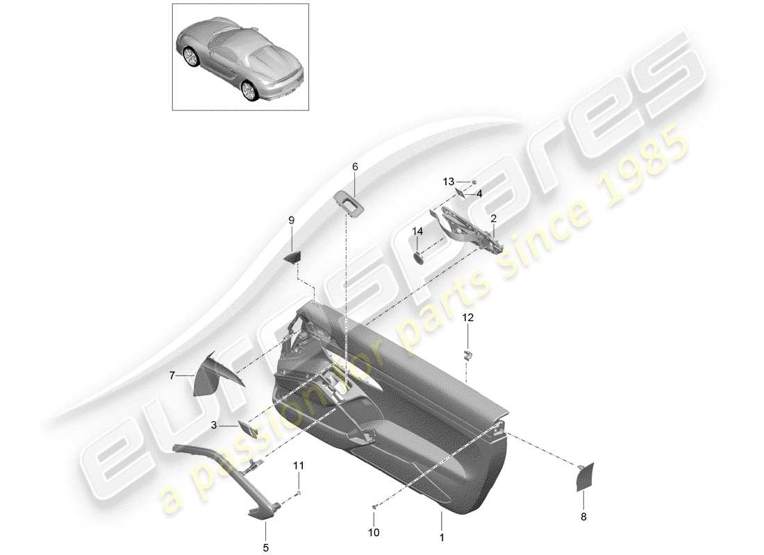 porsche 2016 (981 boxster spyder) türplatte teilediagramm