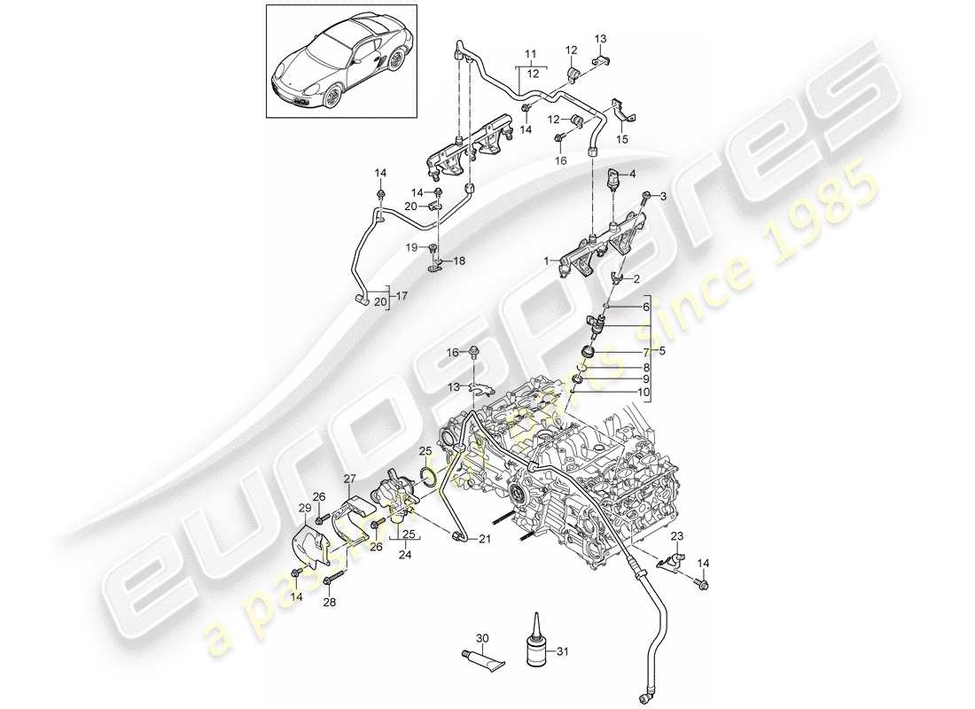 porsche 2010 (987 cayman) kraftstoffsammelrohr ersatzteildiagramm